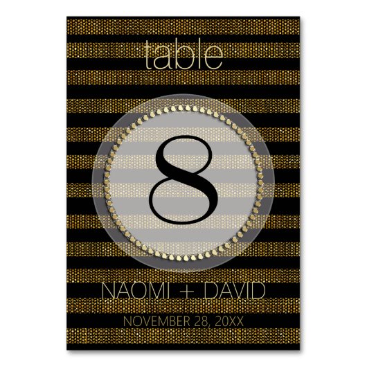 Black Gold Glam Stripes Wedding Table Number Kaart (Achterkant)