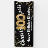 Black Gold Glitter 100th Birthday Spandoek (Verticaal)