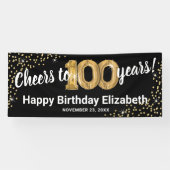 Black Gold Glitter 100th Birthday Spandoek (Horizontaal)