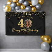 Black Gold Glitter 40e verjaardagsfeest Uw foto Spandoek