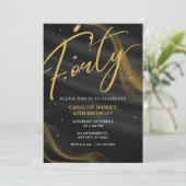 Black & Gold Glitter 40th Birthday Invitation   (Debout devant)