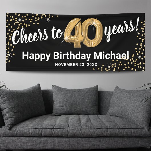 Black Gold Glitter 40th Birthday Spandoek