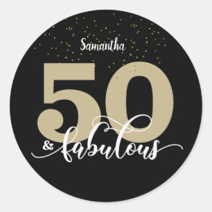Black Gold Glitter 50 en Fabulous Birthday Ronde Sticker