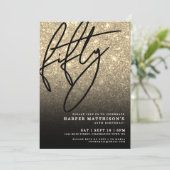 Black Gold Glitter 50th Birthday Kaart (Staand voorkant)