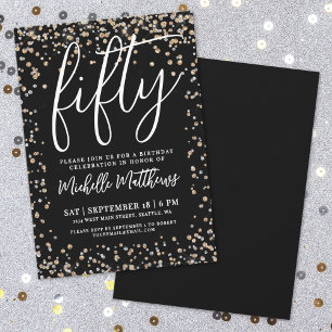 Black Gold Glitter 50th Birthday Kaart