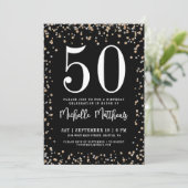 Black Gold Glitter 50th Birthday Party Kaart (Staand voorkant)