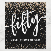 Black Gold Glitter 50th Birthday Wijn Etiket (Enkel label)