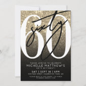 Black Gold Glitter 60th Birthday Kaart (Voorkant)