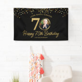 Black Gold Glitter 70e verjaardagsfeest Uw foto Spandoek (Insitu)