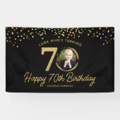 Black Gold Glitter 70e verjaardagsfeest Uw foto Spandoek (Horizontaal)