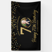 Black Gold Glitter 70e verjaardagsfeest Uw foto Spandoek (Verticaal)