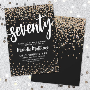 Black Gold Glitter 70th Birthday Kaart
