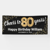 Black Gold Glitter 80th Birthday Spandoek (Horizontaal)