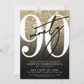 Black Gold Glitter 90th Birthday Kaart (Voorkant)