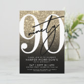 Black Gold Glitter 90th Birthday Kaart (Staand voorkant)