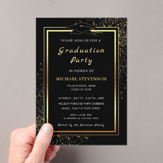 Black Gold Glitter Acryl Afstuderen Uitnodiging Acryl Uitnodigingen (Insitu (Draagbaar))