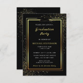 Black Gold Glitter Afstuderen Invitation Kaart (Voorkant / Achterkant)