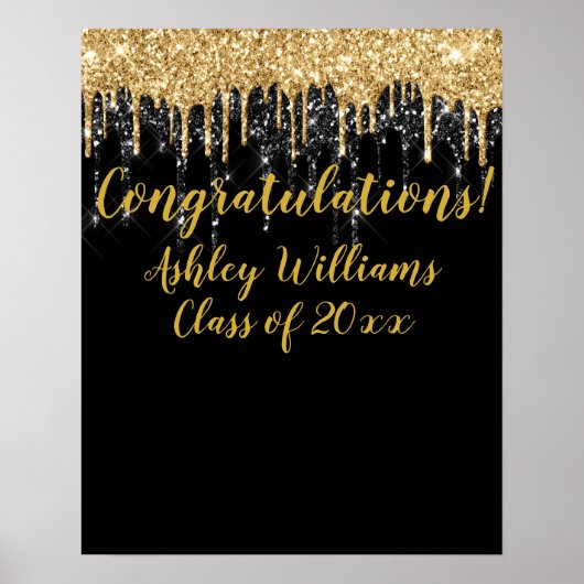 Black Gold Glitter Afstuderen Photo Prop Afstudeer Poster (Voorkant)