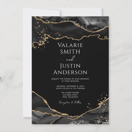 Black Gold Glitter Agate Wedding Kaart (Voorkant)