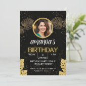 Black Gold Glitter Birthday Invitation Kaart (Staand voorkant)