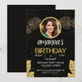Black Gold Glitter Birthday Invitation Kaart (Voorkant / Achterkant)
