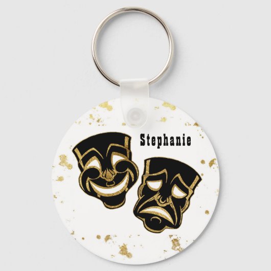 Black Gold Glitter Comedy en tragedie monogram Sleutelhanger (Voorkant)