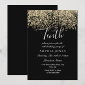 Black Gold Glitter Confetti 10e verjaardag Kaart (Voorkant / Achterkant)