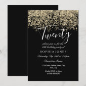 Black Gold Glitter Confetti 20e verjaardag Kaart (Voorkant / Achterkant)