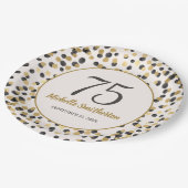 Black Gold Glitter Confetti 75th Birthday Papieren Bordje (Gekanteld)