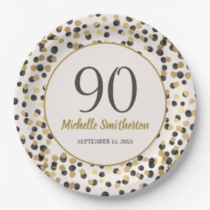 Black Gold Glitter Confetti 90th Birthday Papieren Bordje