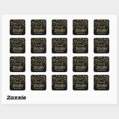 Black Gold Glitter Confetti Afstuderen 2020 Vierkante Sticker (Vel)