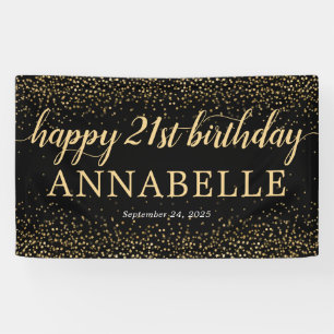 Black Gold Glitter Confetti Happy 21st verjaardag Spandoek