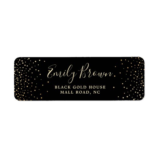 Black Gold Glitter Confetti Return Label (Voorkant)