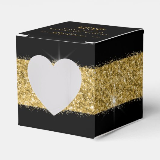 Black Gold Glitter Confetti Square Heart Bedankdoosjes (Voorkant Zijde)