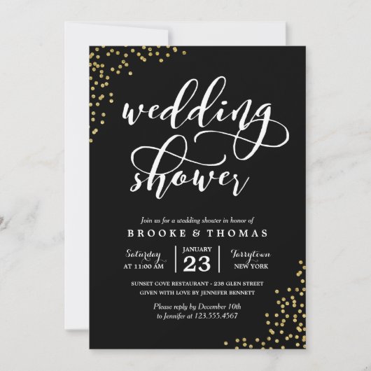 Black Gold Glitter Confetti Wedding Shower Kaart (Voorkant)