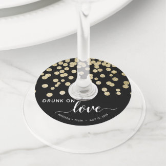 Black & Gold Glitter Dot Drink op Love Fun Wedding Wijnglaslabel