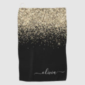 Black Gold Glitter Girly Monogram Naam Golfhanddoek (Voorkant)
