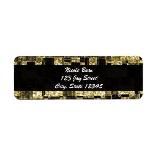 Black Gold Glitter Glam Chic Squares Adres Label