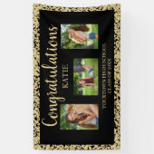 Black Gold Glitter Graduparty foto Spandoek (Verticaal)