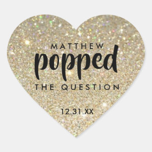 Black Gold Glitter Hij heeft de vraag beantwoord Hart Sticker