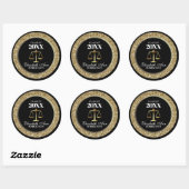 Black|Gold Glitter Law School Afstuderen Ronde Sticker (Vel)
