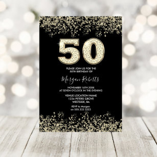 Black Gold Glitter Mannen vrouwen 50e verjaardag Kaart