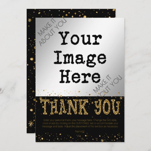 Black & Gold Glitter MERCI (Devant / Derrière)