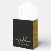 Black Gold Glitter Monogram Weddenschap Vor Box Bedankdoosjes (Geopend)
