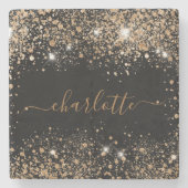 Black gold glitter name script stenen onderzetter (Voorkant)
