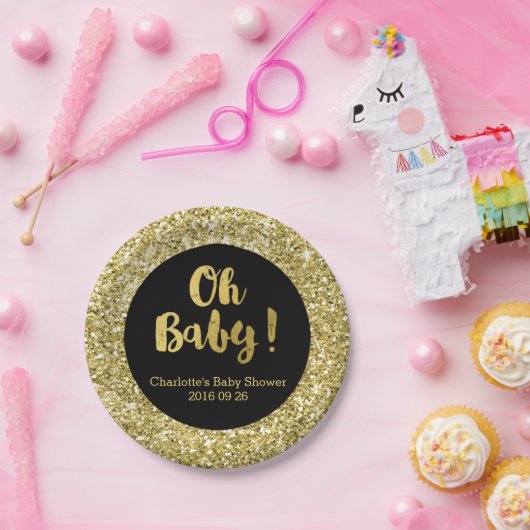 Black Gold Glitter Oh Baby Bord (Feest)