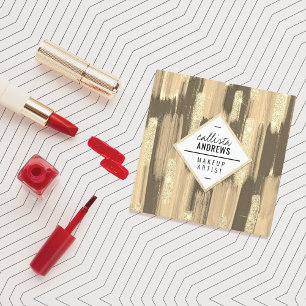 Black Gold Glitter Paint Brushstrokes Makeup Vierkante Visitekaartje