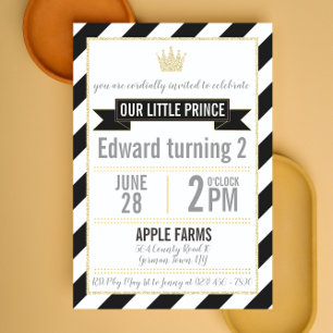 Black Gold Glitter Prince Birthday Uitnodiging