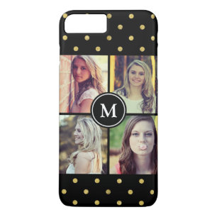 Black Gold Glitter Stippen Photo Collage Monograme iPhone 8 Plus / 7 Plus Hoesje