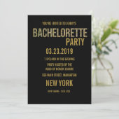 Black Gold Glitter Typography Bachelorette Invite Kaart (Staand voorkant)